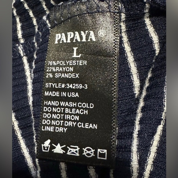 Papaya Nautical navy white striped stretch dress Women’s Size Large slimming - Picture 5 of 6